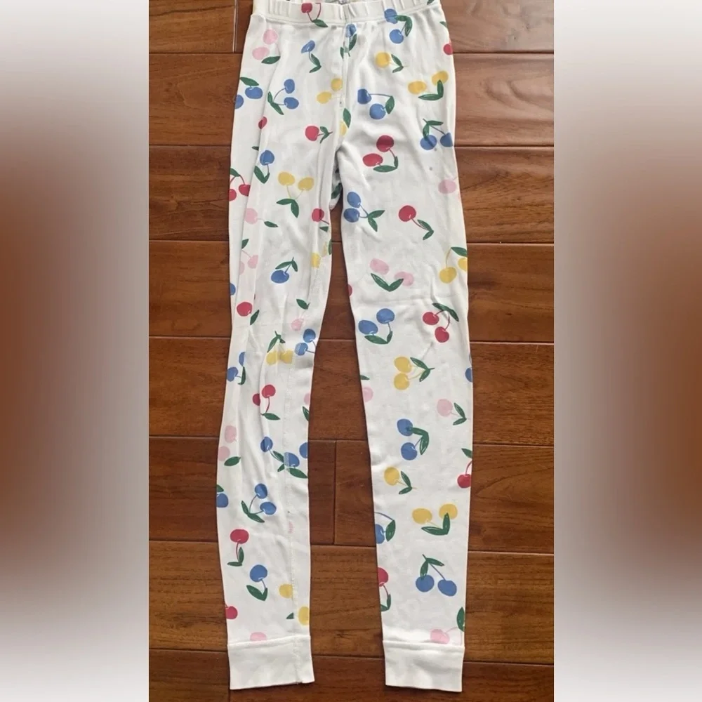 Hanna Andersson Pajama Set Top & Bottom Girls Size 10 Cotton pjs Ivory Cherries